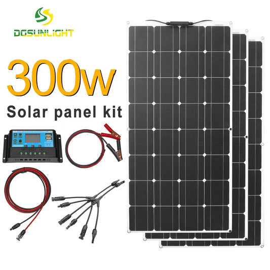 200w 300w solar panel kit complete for home outdoor camping panel solar charger 12v  with home system regulator