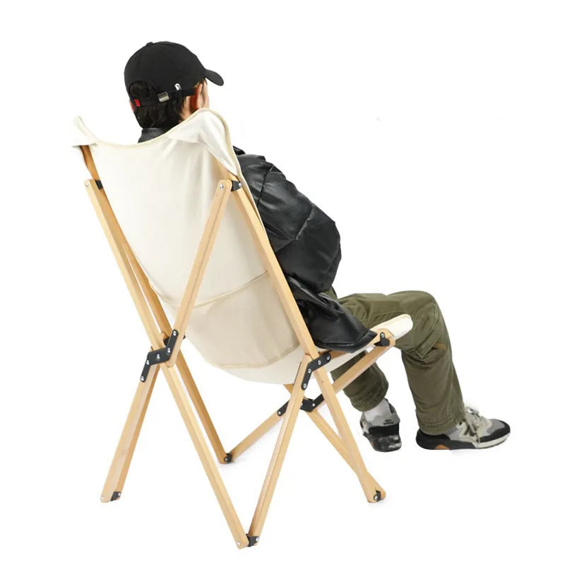 Outdoor Portable Camping Chair with Backrest  Solid Wood