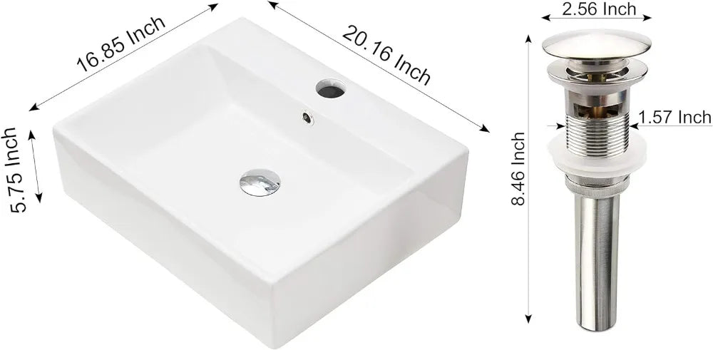 20 Inch Rectangular Counter Top White Porcelain Ceramic Bathroom Vanity Sink