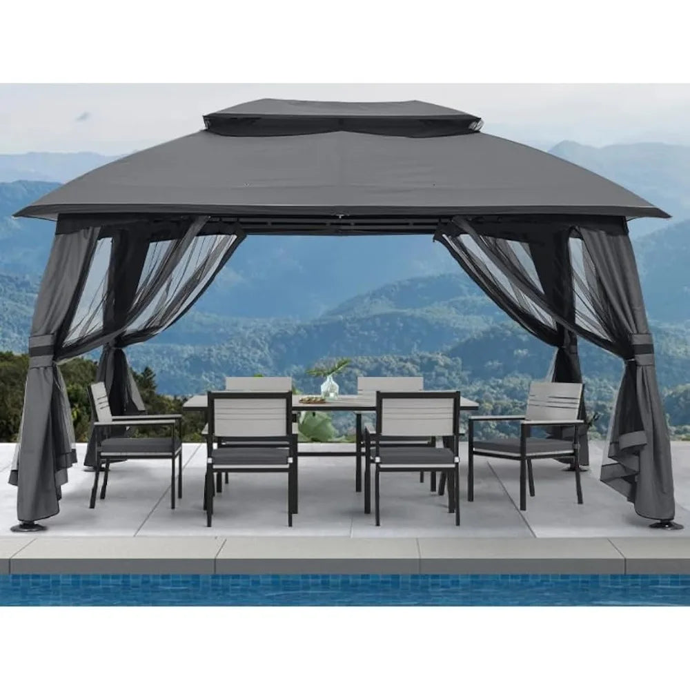 10x13 Outdoor Gazebo -With Mosquito Netting and Double Roof for Backyard Awnings