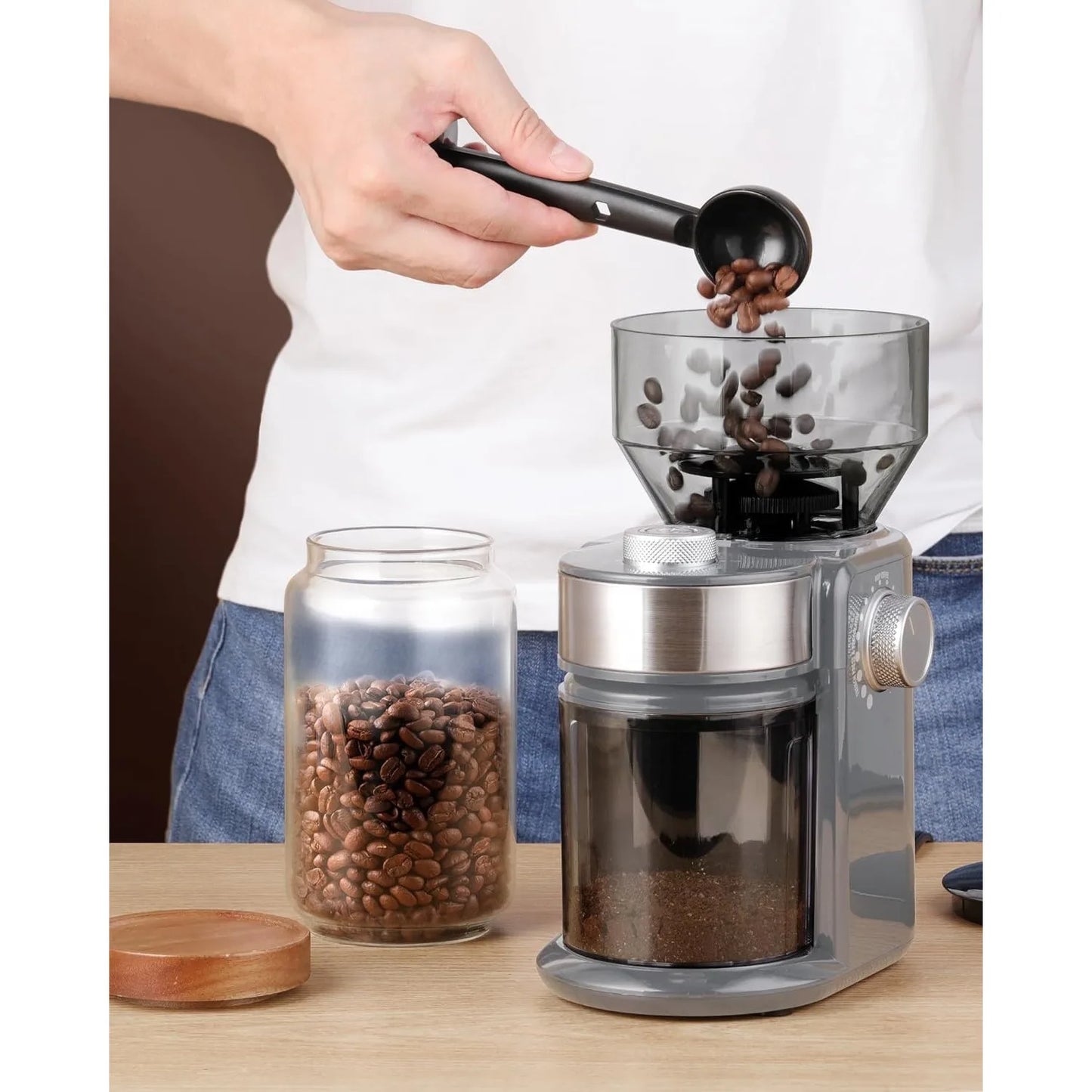 Electric Burr Mill Coffee Grinder with 18 Precise Grind Settings for Espresso, Drip and French Press - Adjustable Burr Grinder