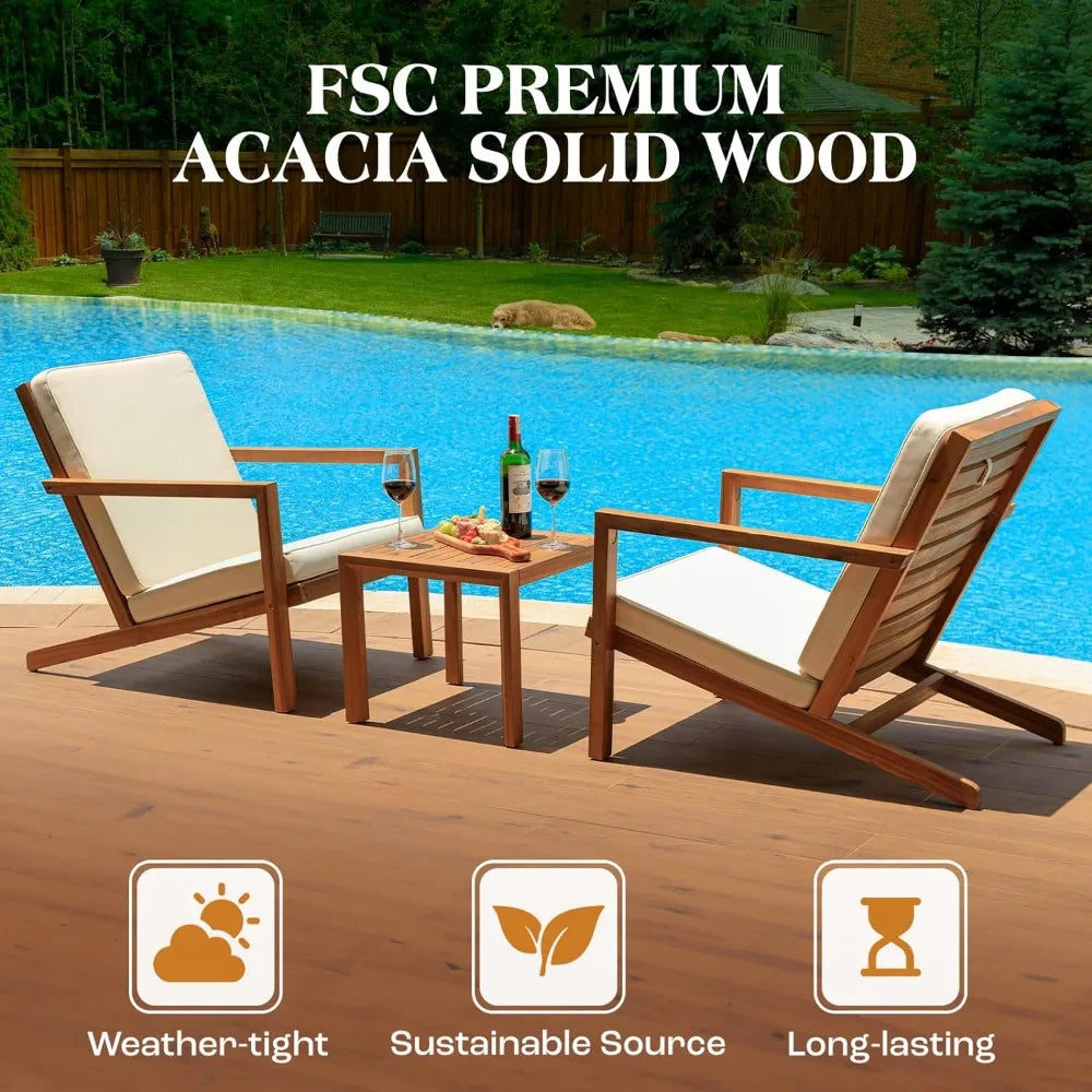 Acacia Wood Patio Furniture Set for Firepit Porch Camping Chair Large Slanted Backrest Design