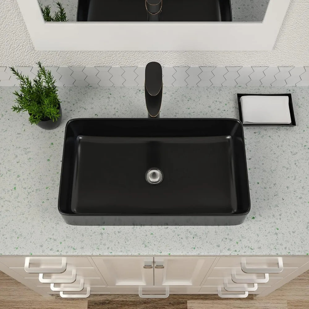 Bathroom Sink Matte Rectangular Above Counter Vessel Sink Ceramic Countertop