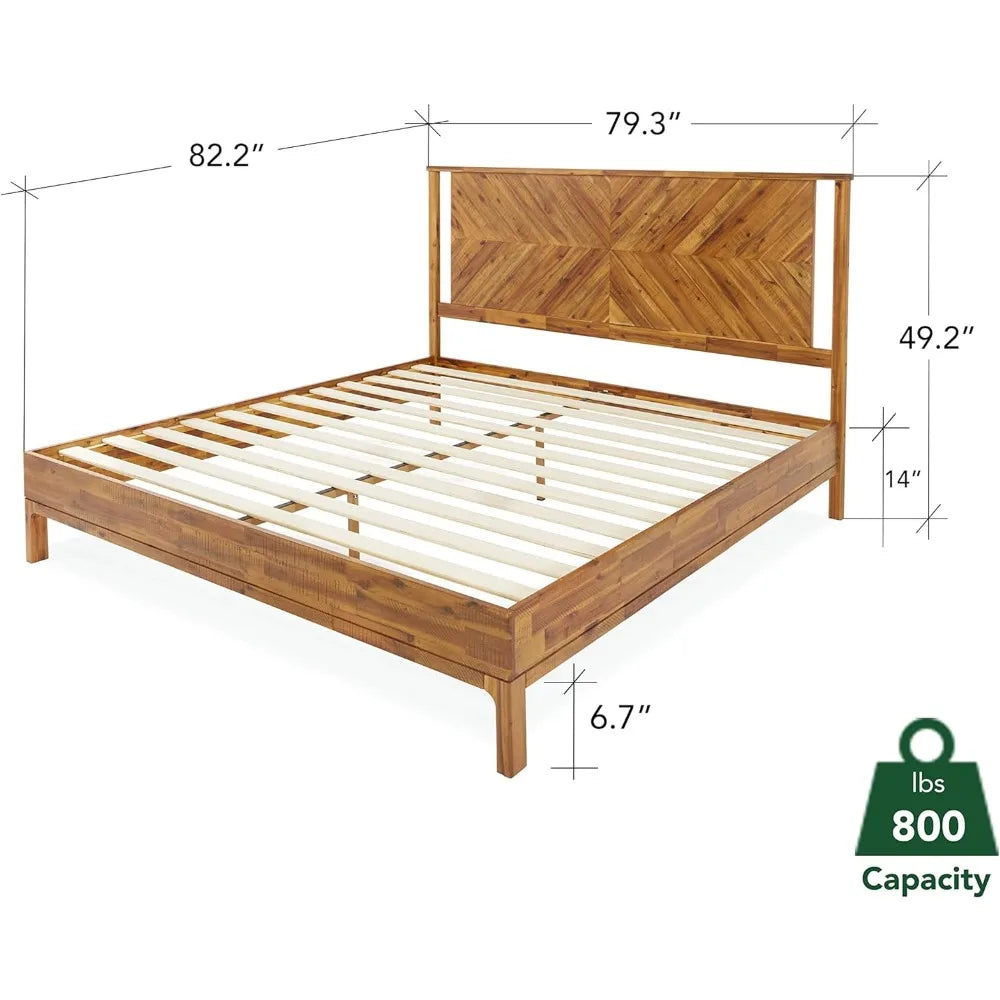 Luxury bed frame with headboard, rustic and Scandinavian style,