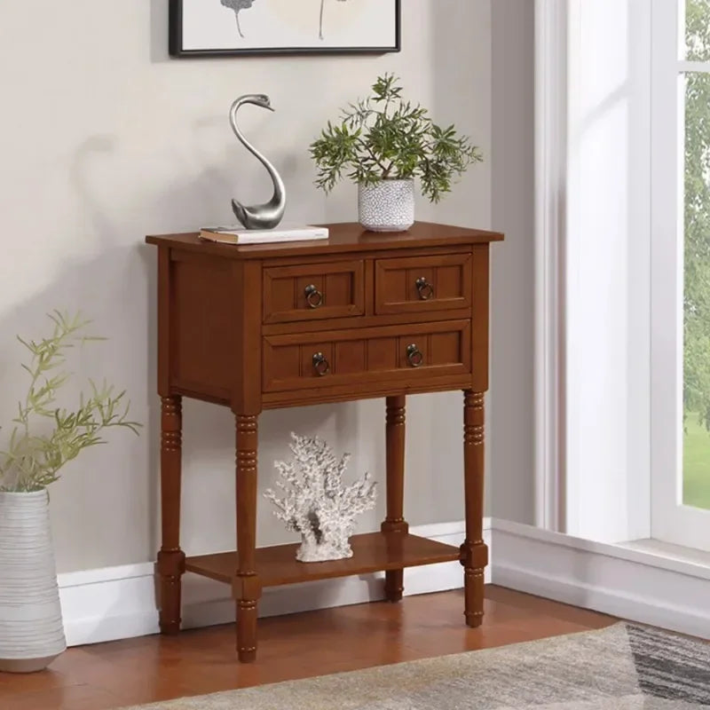 3 Drawer Hall Table with Shelf - Cherry Console Table for Hallway or  Living Room