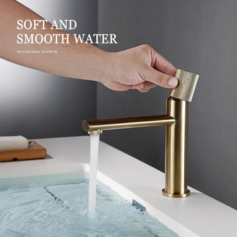 Knurled Brushed Gold Basin Faucet