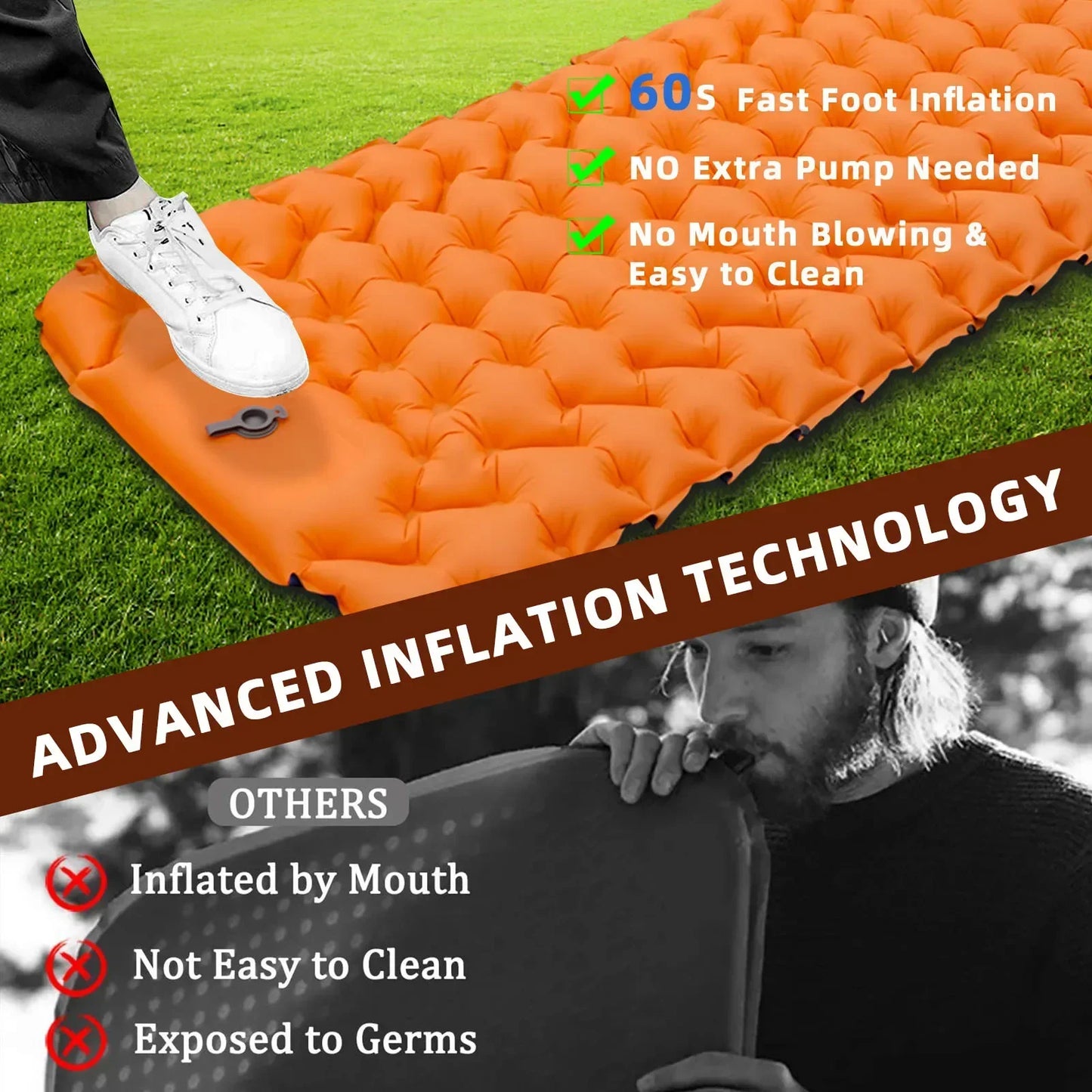 Sleeping Pad Camping Inflatable Mattress with Pillows Travel