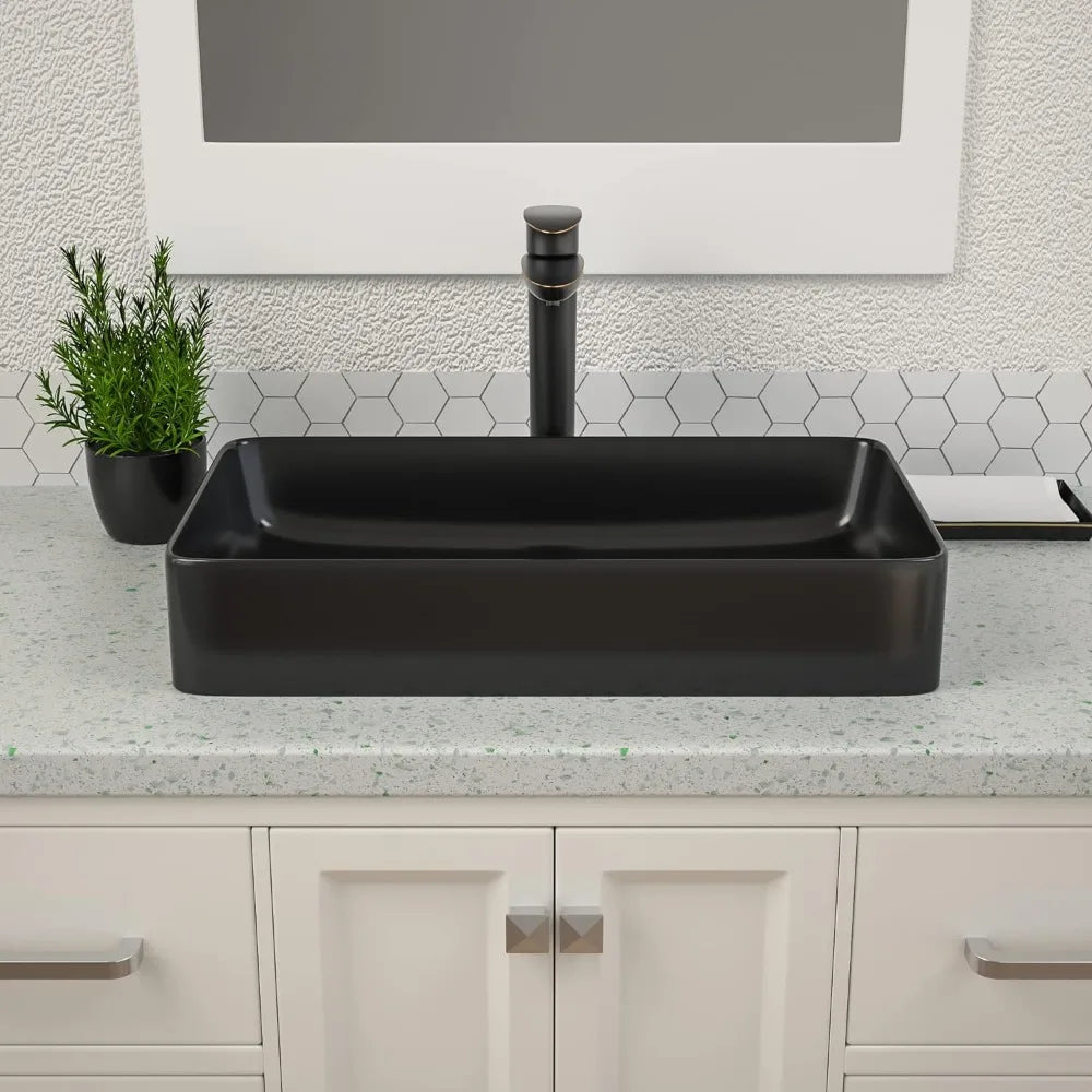 Bathroom Sink Matte Rectangular Above Counter Vessel Sink Ceramic Countertop