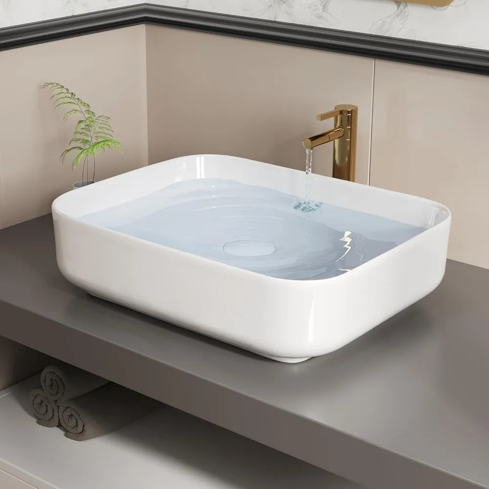 Bathroom Vessel Sink Rectangle Glossy White