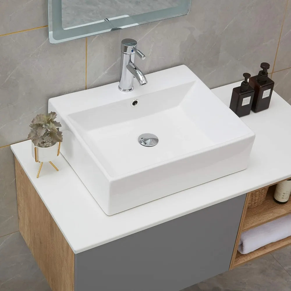 20 Inch Rectangular Counter Top White Porcelain Ceramic Bathroom Vanity Sink