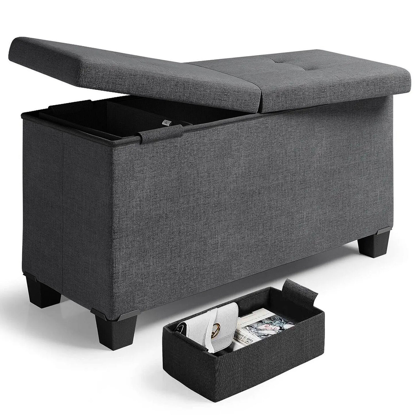 30" Storage Ottoman Bench Chest Folding Living Room &