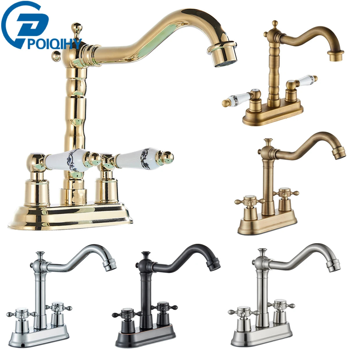 Ceramic Handle Basin Faucet Golden