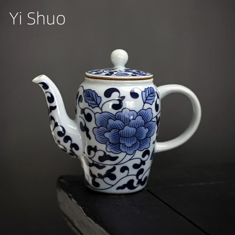 Blue and White Interlock Branch Lotus Pot Japanese Porcelain Kung Fu Tea Set Teapot Small Capacity Single Hand Ewer Tea Kettle