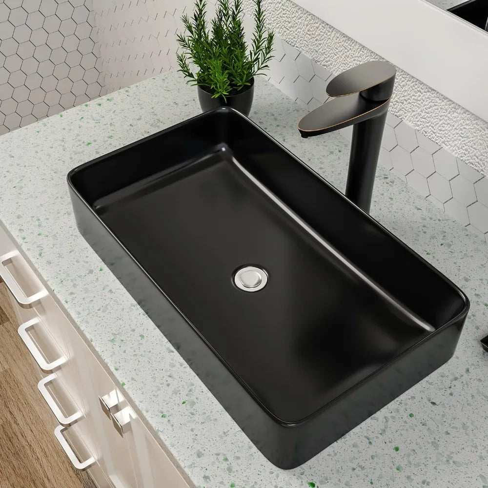 Bathroom Sink Matte Rectangular Above Counter Vessel Sink Ceramic Countertop