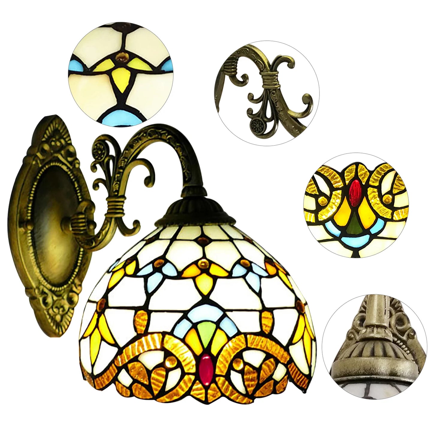 Tiffany Style Beige Dome Glass Wall Lamp, Victorian Style, For Bedroom, Living Room, Dining Room, Balcony, Loft