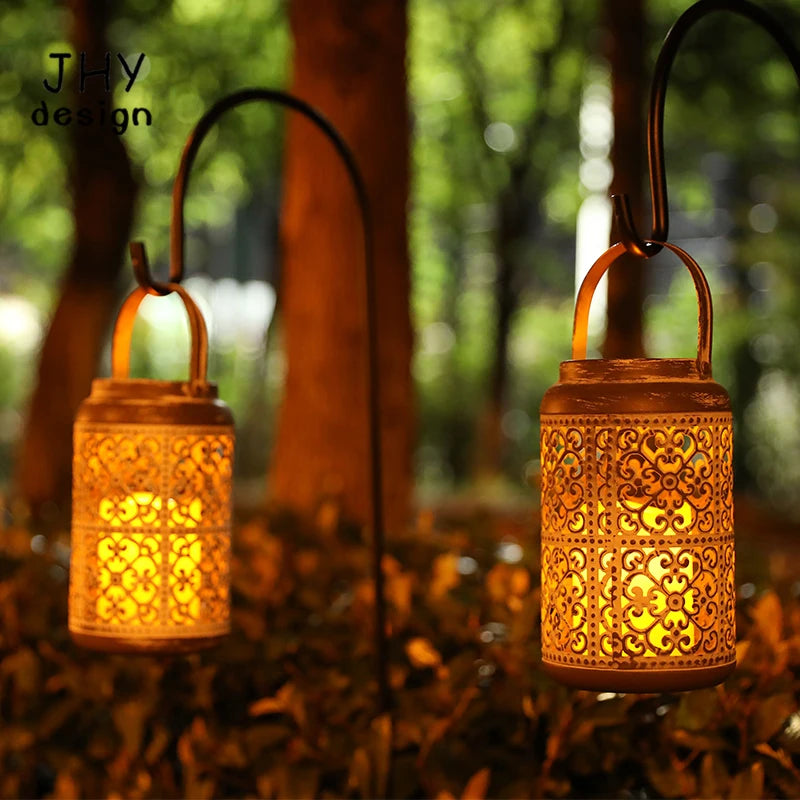 2Pcs Vintage style Lantern Metal Table Lamp with Flameless LED Candles  Table Candlestick for patio