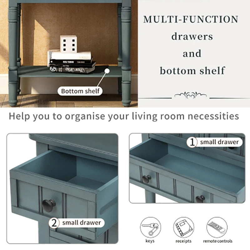 Console Table Narrow Wooden Entryway Table with 3 Storage Drawers