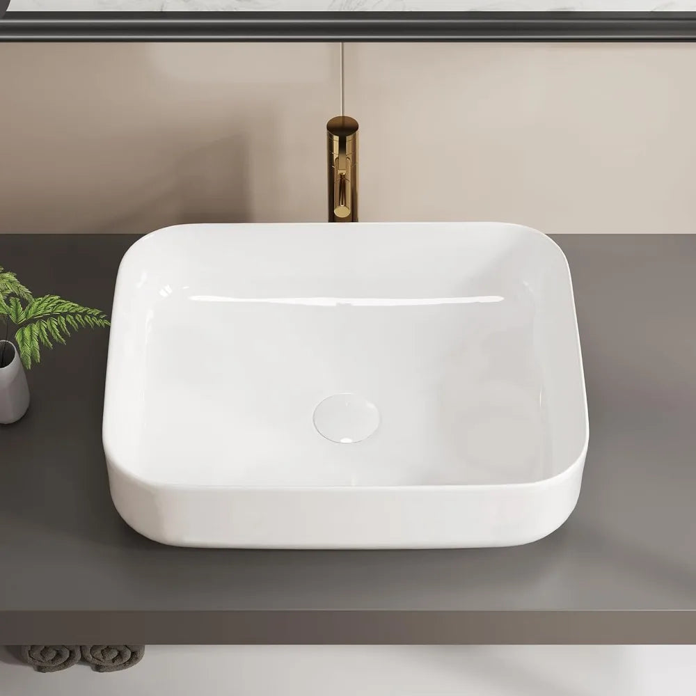 Bathroom Vessel Sink Rectangle Glossy White