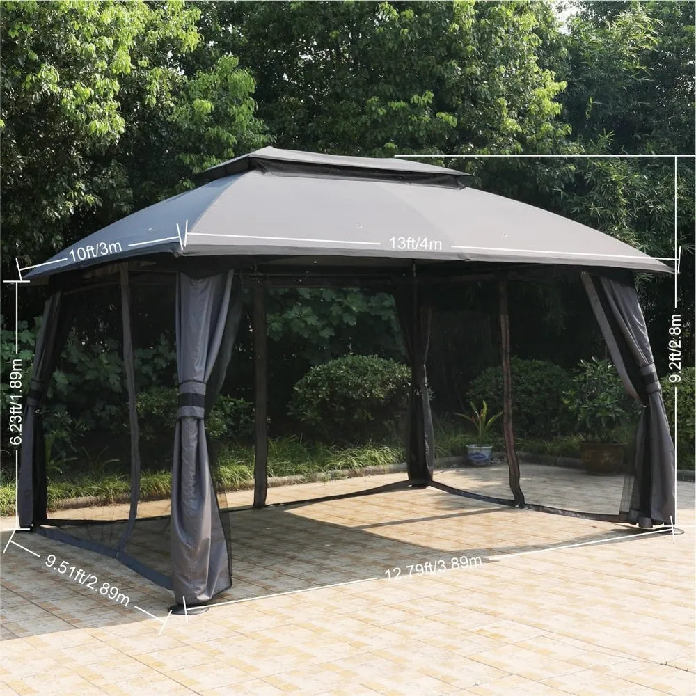 10x13 Outdoor Gazebo -With Mosquito Netting and Double Roof for Backyard Awnings