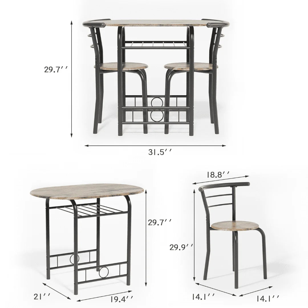 3/5PCS Dining Set Wood Metal Table & 2/4 Chairs