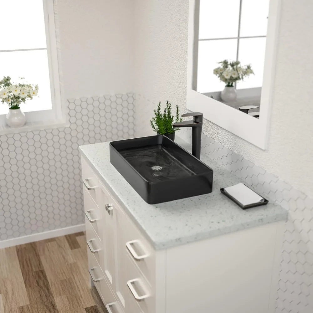 Bathroom Sink Matte Rectangular Above Counter Vessel Sink Ceramic Countertop