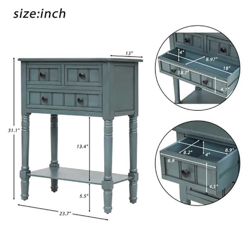 Console Table Narrow Wooden Entryway Table with 3 Storage Drawers