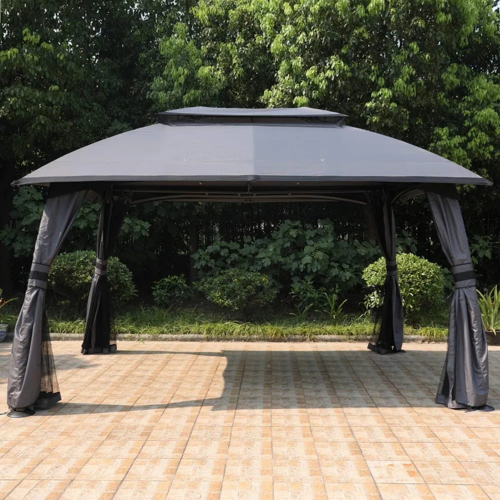 10x13 Outdoor Gazebo -With Mosquito Netting and Double Roof for Backyard Awnings