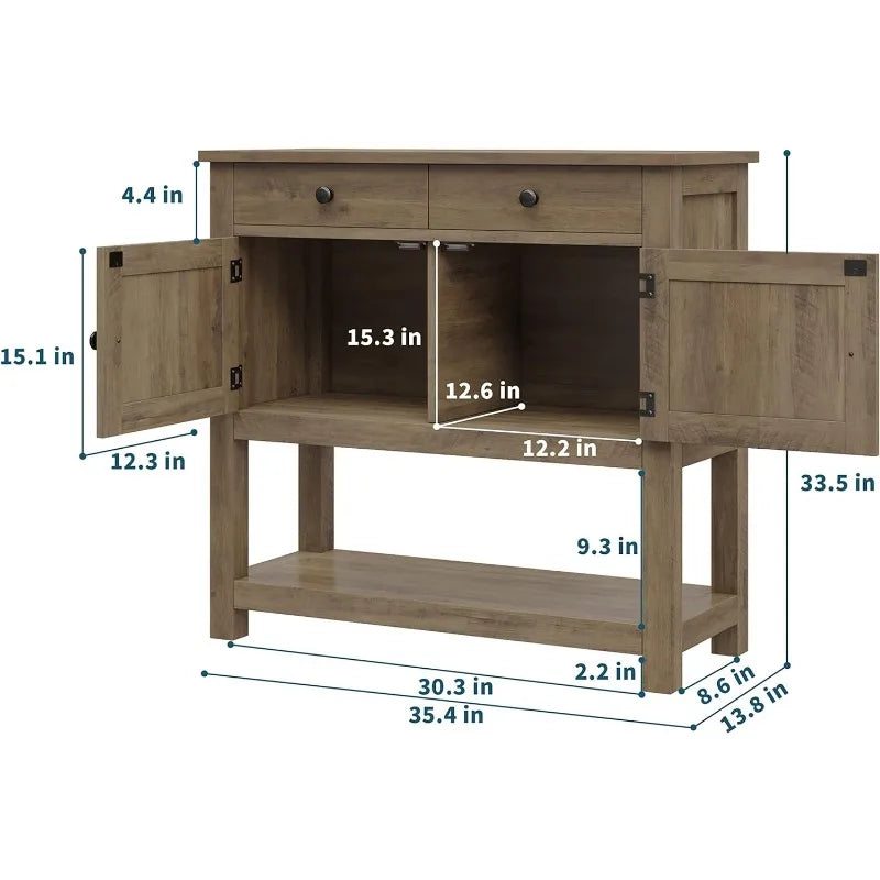 Farmhouse Console Table with 2-Door Cabinet & 2 Drawers, Coffee Bar