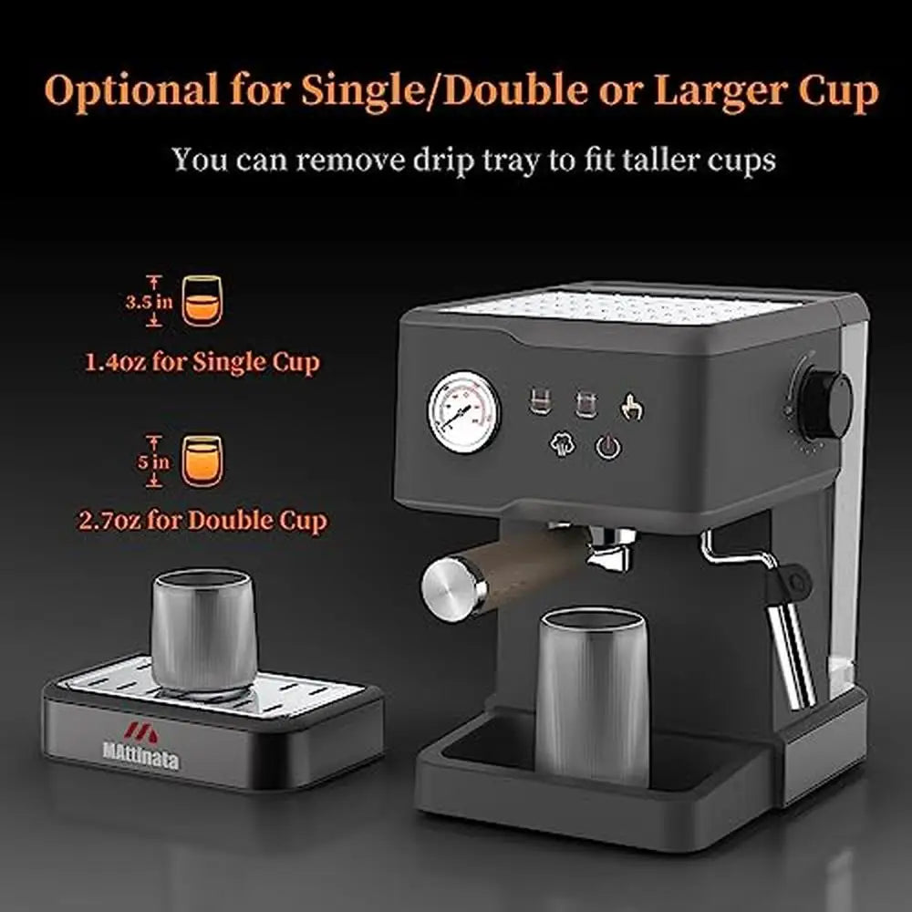 Espresso Maker 20 Bar with Milk Frother Steamer Retro Coffee Machine Home Latte Cappuccino Mom Dad Stainless Steel 1350W PID