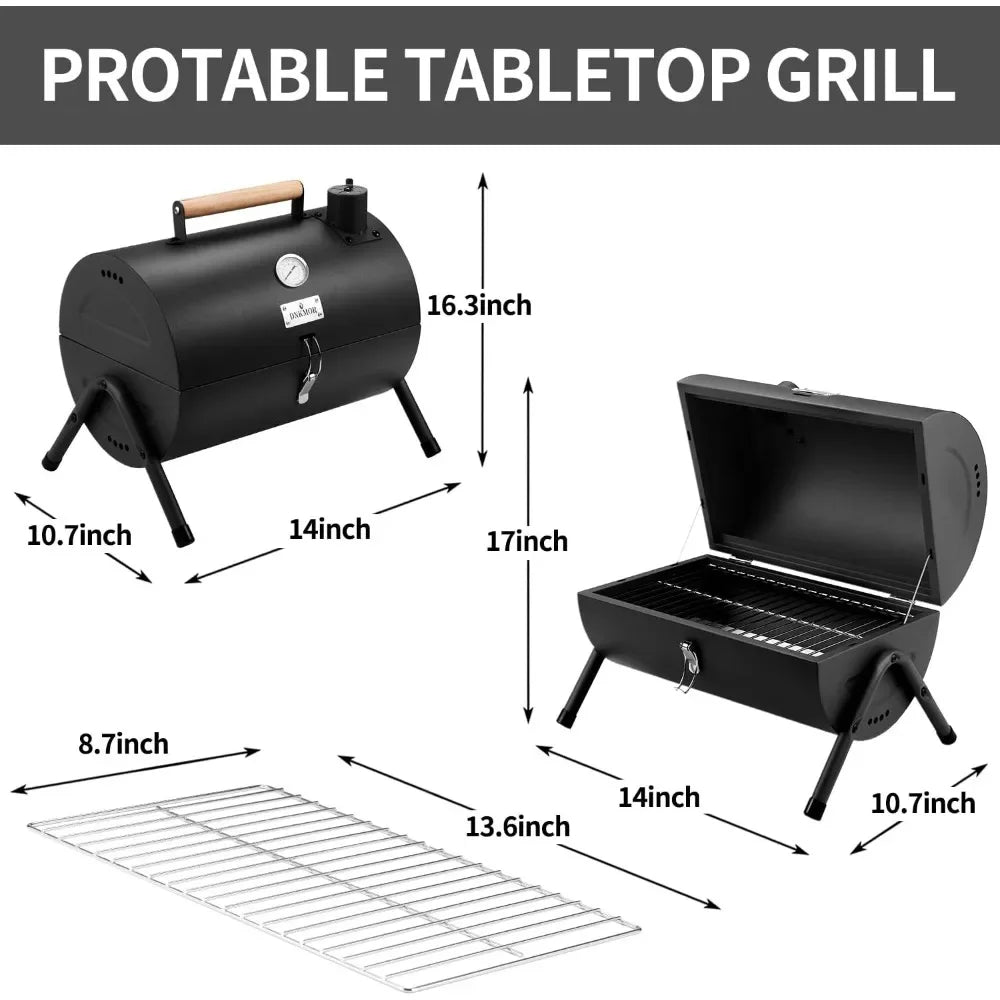 Portable Charcoal Grill, Tabletop Outdoor Barbecue Smoker,