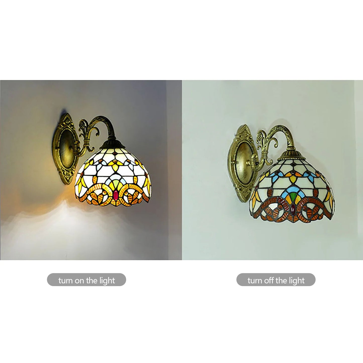 Tiffany Style Beige Dome Glass Wall Lamp, Victorian Style, For Bedroom, Living Room, Dining Room, Balcony, Loft