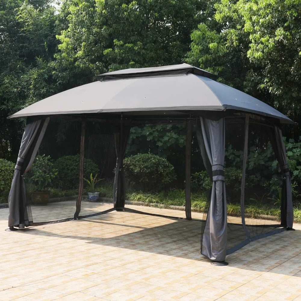 10x13 Outdoor Gazebo -With Mosquito Netting and Double Roof for Backyard Awnings