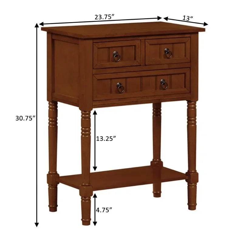 3 Drawer Hall Table with Shelf - Cherry Console Table for Hallway or  Living Room