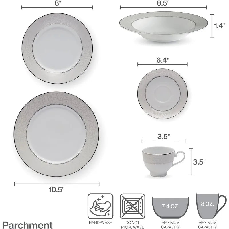 40-Piece Dinnerware Set Parchment 40 Plates and Bowls Whole Dishes