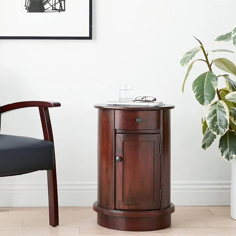 Traditional Round Side Storage End Table,