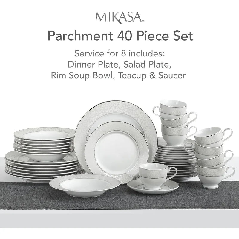 40-Piece Dinnerware Set Parchment 40 Plates and Bowls Whole Dishes