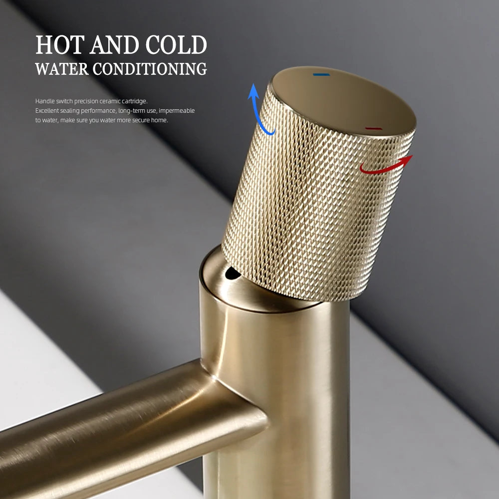 Knurled Brushed Gold Basin Faucet