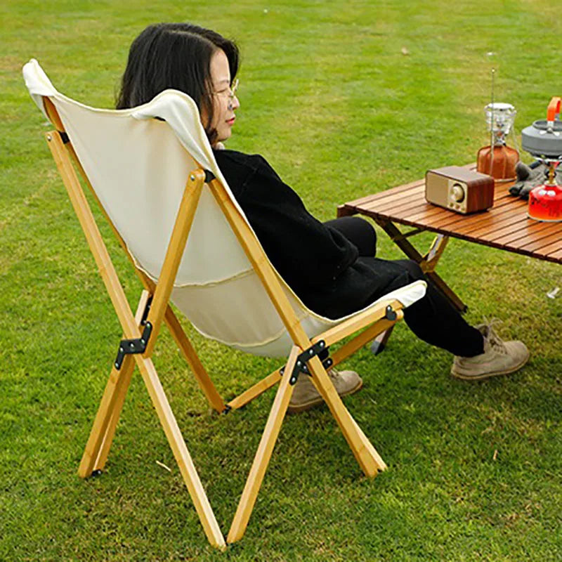 Outdoor Portable Camping Chair with Backrest  Solid Wood