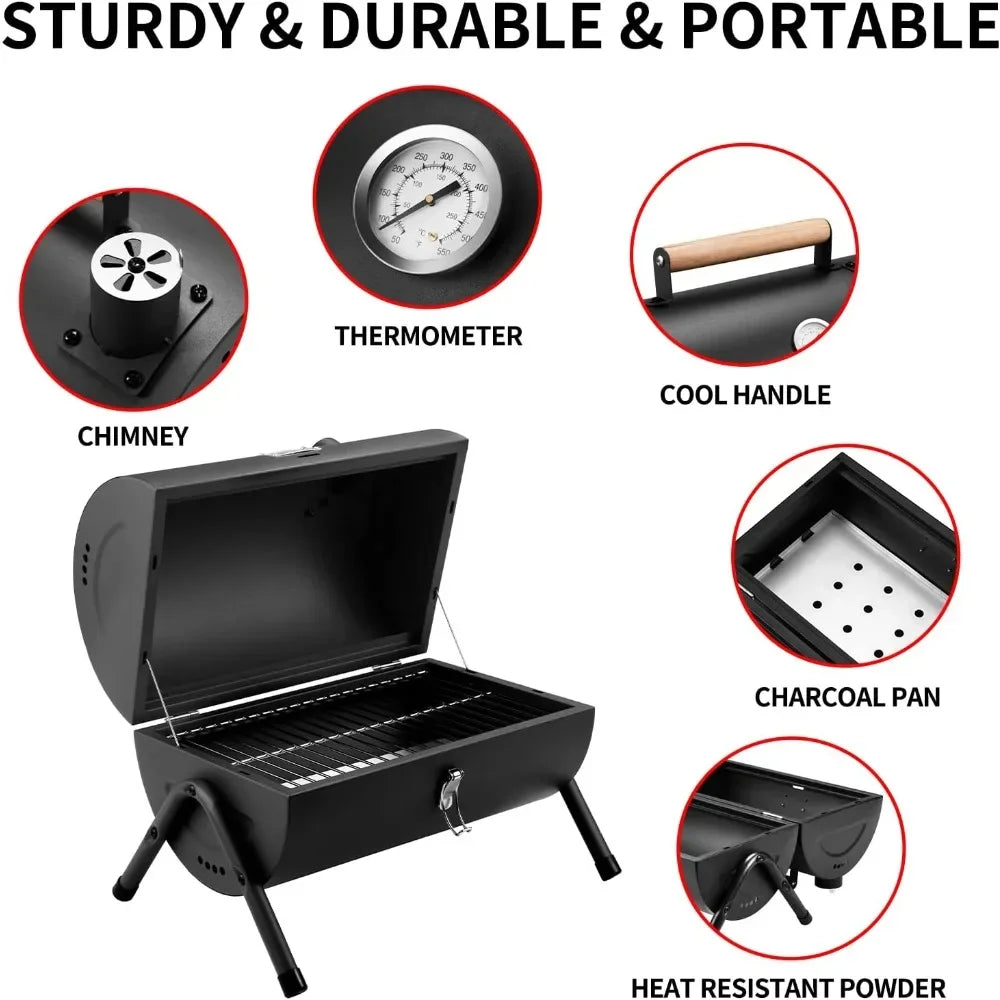 Portable Charcoal Grill, Tabletop Outdoor Barbecue Smoker,