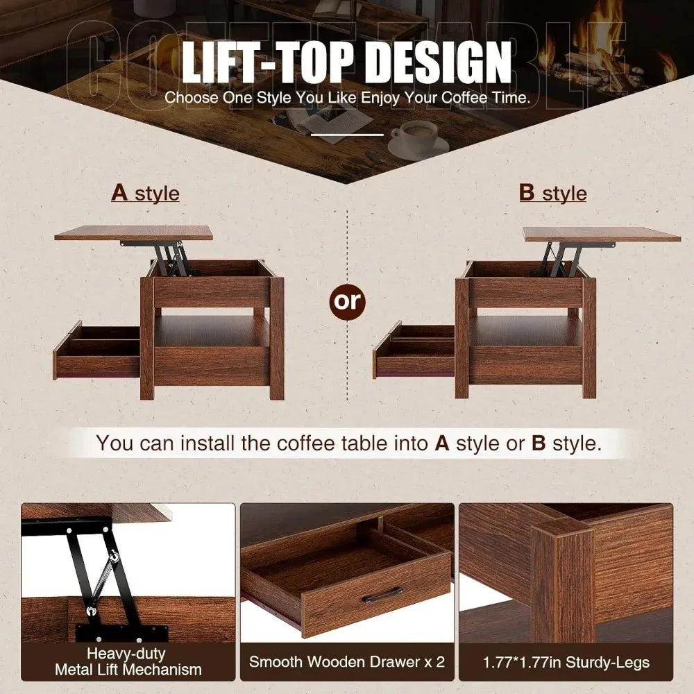 Living Room Lift Top Coffee Table  With Wooden Lift Tabletop